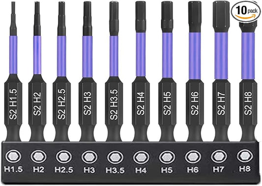 10PCS 1/4 Inch Hex Impact Bit Set, S2 Steel Magnetic Screwdriver Drill Bits for Impact Driver, 2" Long, Machined with Storage Case