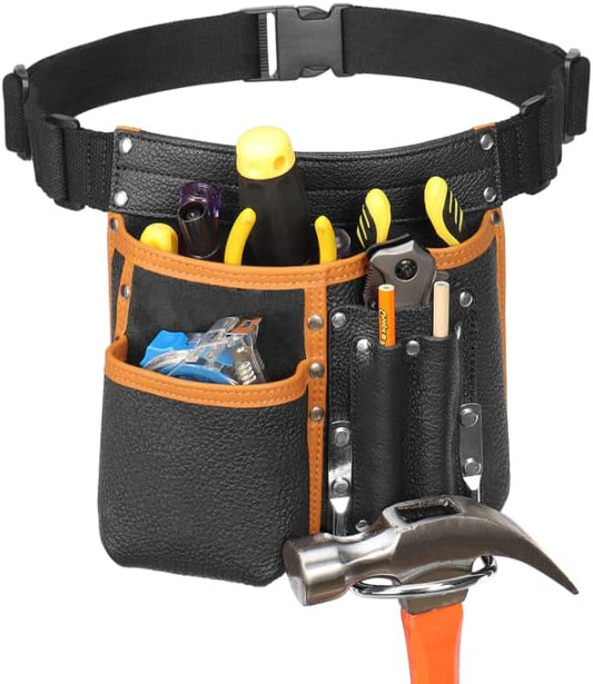 Tool Belt,Morrales de Construccion,Carpenter Tool Belt,Leather Tool Pouch,Comes with an Adjustable Padded Belt,Large-Capacity Tool Pouches,a Hammer Holder