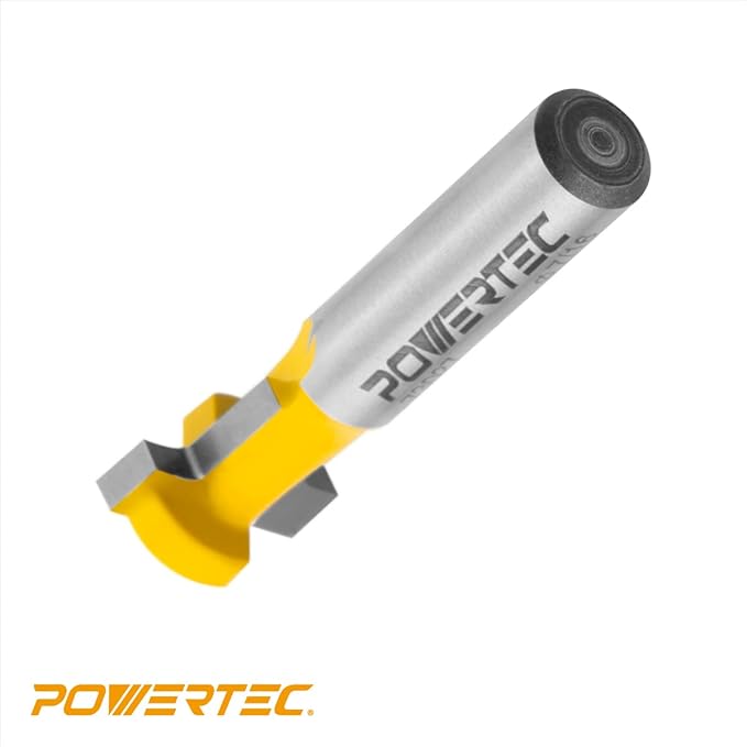 POWERTEC T Track Router Bit, Tungsten Carbide Tipped Router Bit, 1/4 Shank, 7/16" Dia., Slatwall, T Slot for Picture Frames, Plaque, Compatible with 1/4" Hex Bolts (73027)