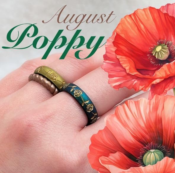 Knot Theory Birth Flower Silicone Ring for Women - 4mm Comfort Fit Wedding Band Engagement Ring