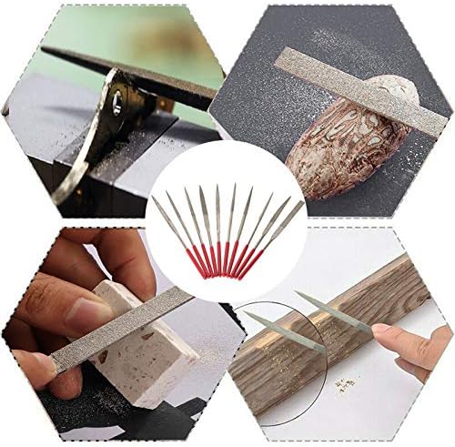 YAKAMOZ 10-Piece Mini Diamond Needle File Set 2x100mm Small Metal Riffler Files Jewelers File Precision Hand Tools for Glass Wood Stone Jewelry - Round Triangular Square Flat Shape