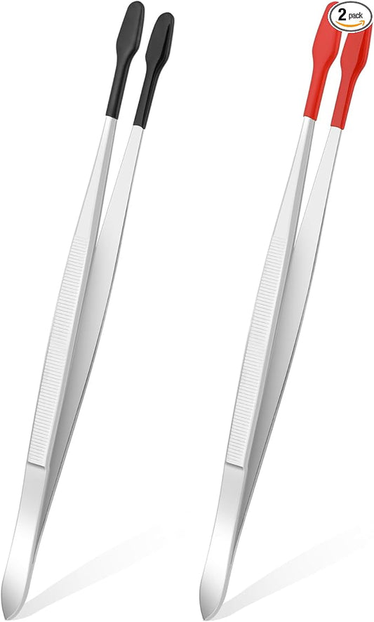 Amabro 2 PCS PVC Coated Flat Tipped Tweezers, Non Marring Flat Tip Tweezers Stainless Steel Pincettes Non-Slip Forceps for Stamps Coins Crafts Beads Jewelry Making Tweezer Tools