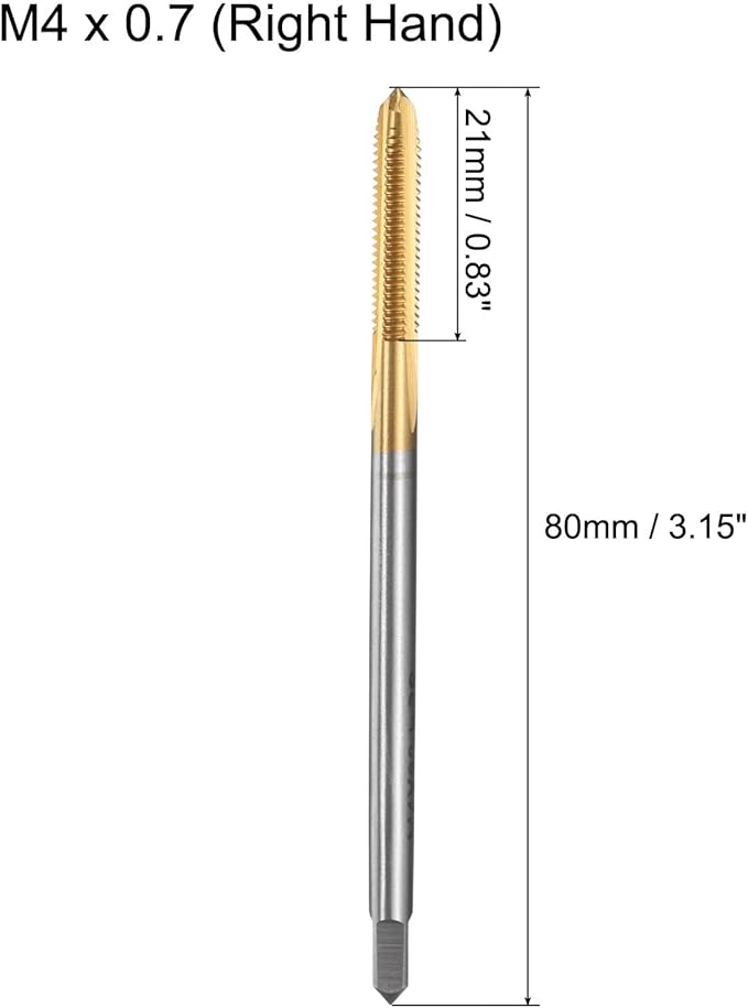 uxcell Metric Thread Tap M4 x 0.7 H2 80mm Straight Flute Screw Thread Milling Machine Taps Threading Tapping Repair Tool