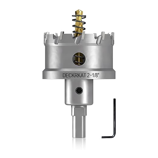 DECKRKAT 2-1/8" TCT Hole Saws for Hard Metal, Heavy Duty 54mm Tungsten Carbide Tipped Hole Cutters Set with Spring-Loaded Pilot Drill Bits for Stainless Steel, Metal, Iron, and Plastic.
