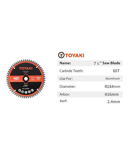 7-1/4-Inch Circular Saw Blade, TCG Aluminum Working 60-Tooth Ultra-Fine Finish Professional Saw Blade for Miter Saws Table Saws and Circular Saws, Arbor 5/8-inch(16mm)