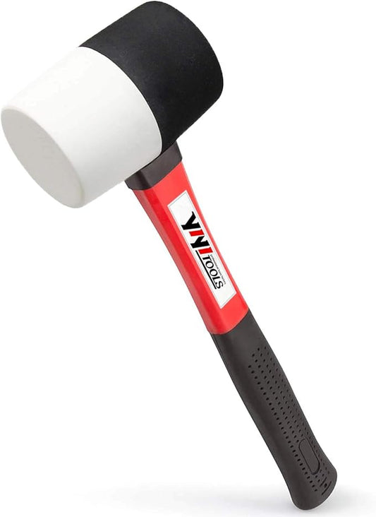YIYITOOLS Rubber Hammer, 16oz rubber mallet With fiberglass Handle,black and white