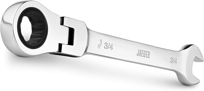 Jaeger 3/4 Inch Flex Head TIGHTSPOT Ratchet Wrench, 4 Degree Swing arc, 12-Point Ratchet Combination Wrench, 90-Tooth