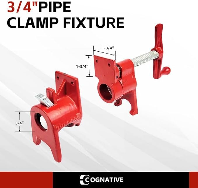 COGNATIVE 3/4" 2-Pack Pipe Clamp for Woodworking Heavy Duty Cast Iron Quick Release Pipe Clamps with stand Home Improvement, Workshop and Construction Site