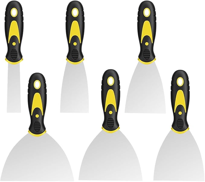 6Pcs Putty Knife Set, 1" 2" 3" 4" 5" 6" Scraper, Spackle Knife, Paint Scraper, Stainless Steel No Rusting, For Repairing Drywall, Removing Wallpaper, Mud, Plaster, Applying Putty, Cement
