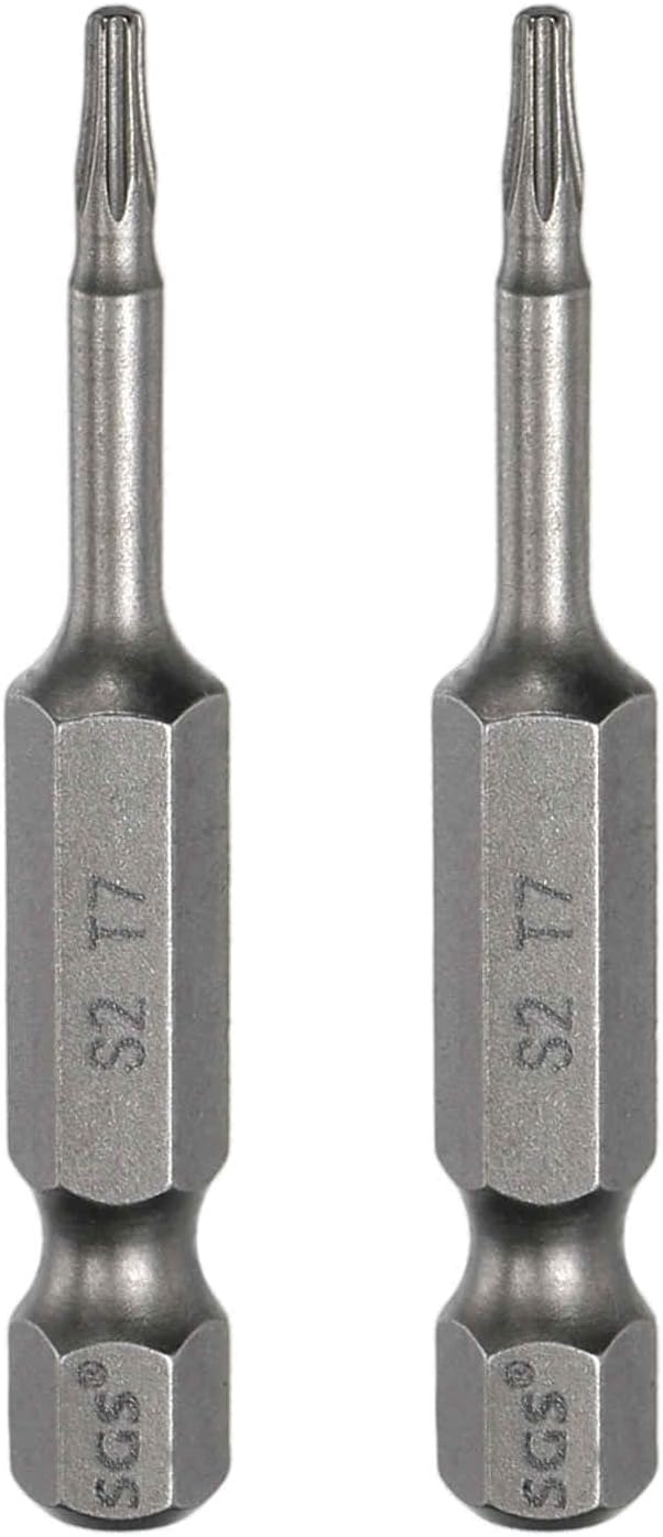 HARFINGTON 2pcs T7 Torx Head Screwdriver Bit 1/4" Hex Shank 2" (50mm) Long Magnetic No Hole Tip Tamper Proof 6 Point Star Screw Driver Drill Bits S2 Steel Industrial Power Screwdrivers