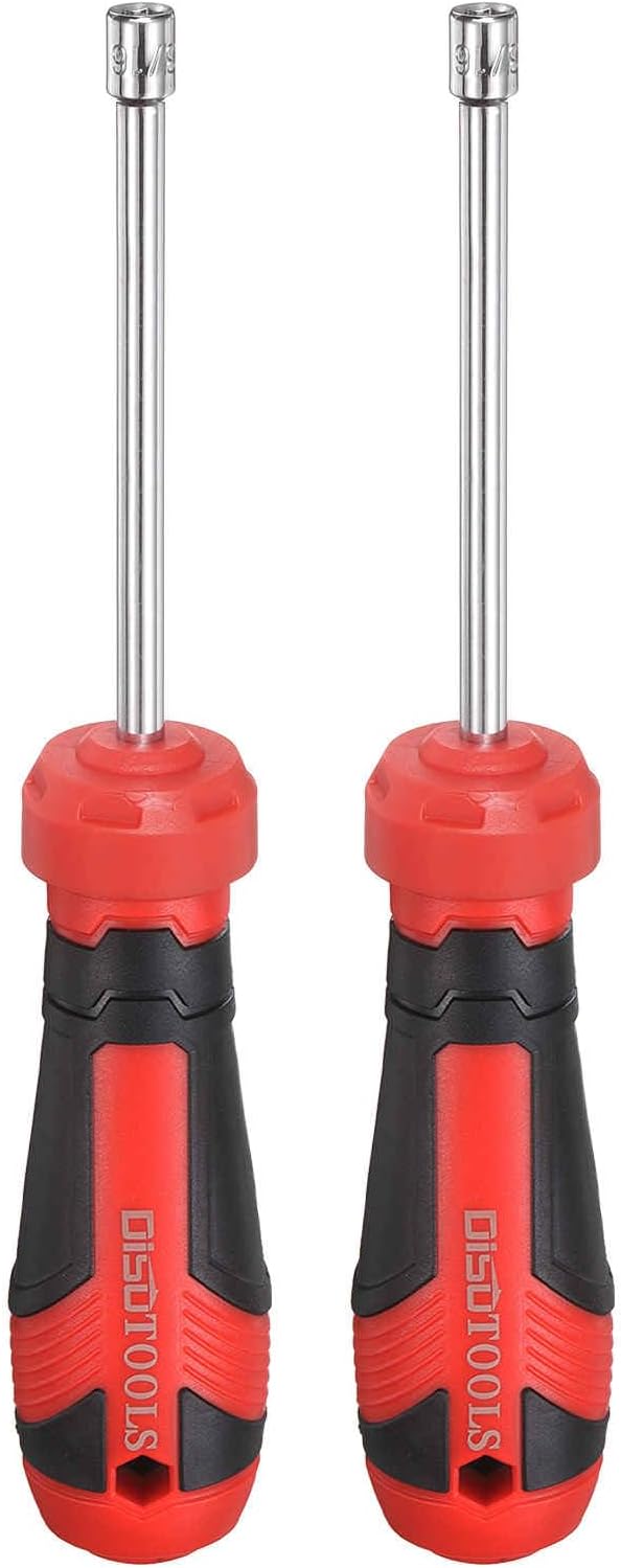 HARFINGTON 2 Pcs SAE Nut Driver 3/16" CR-V Non-Magnetic Tip Hollow Shafts Hex Socket Screwdriver with Anti-Slip Handle for Automobile Repair Bit Driver