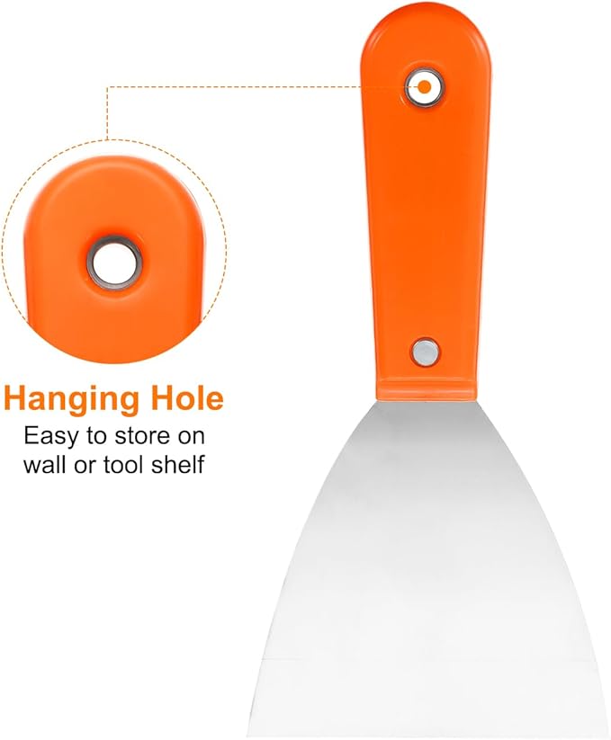 HARFINGTON 4pcs Carbon Steel Putty Knife 4" Plastic Handle Spreading Drywall Flex Putty Scraper for Wallpaper Wall Taping Scraping Paint, Orange
