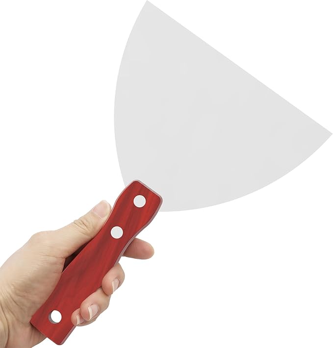 Putty Knife, 6 Inch Stainless Steel Scraper Tool, Wooden Handle Metal Spackle Knives for Drywall, Decals, Wall Paper, Floor Tile, Patching, Painting, Taping, Scraping Coating