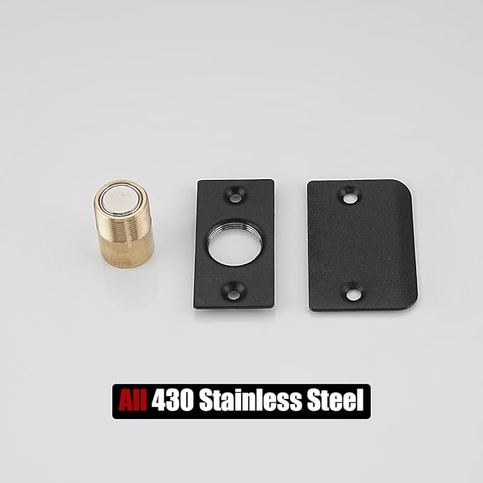 JQK Closet Magnetic Door Ball Catch Hardware, 430 Stainless Steel Catch Adjustable with Strike Plate, Black Finish 2 Pack, HBC120-BK-P2