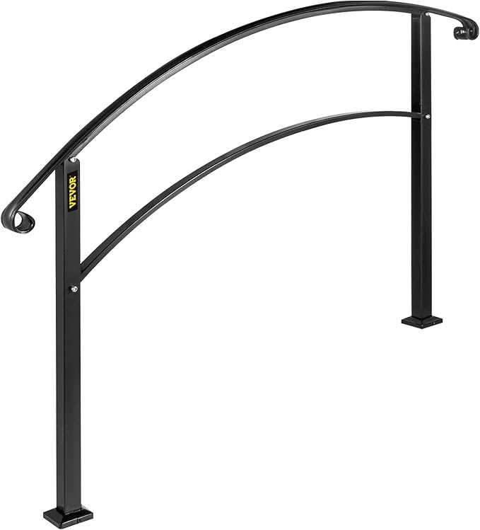 VEVOR Outdoor Steps Handrail, Black Arch#1 Adjustable Metal Staircase Railing for Porch & Deck