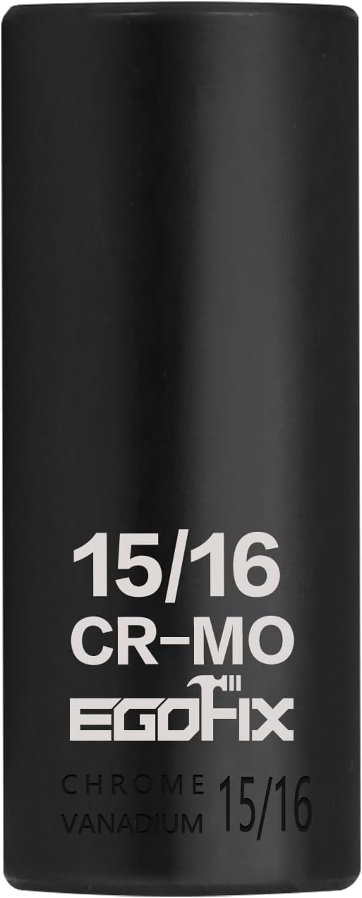 1/2" Drive Deep Impact Socket, 15/16 Inch SAE Socket, CR-MO 6 Point for Easy Removal of Axle Nut