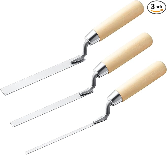 Lothee 3 Pieces Tuck Pointer Trowel Set with Wood Handle, 6-3/4" by 1/4", 3/8", 1/2", Professional Mortar Repair and Masonry Tools for Tuck Pointing