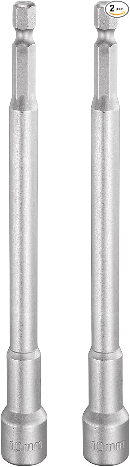 HARFINGTON 2pcs Nut Driver Drill Bit 10mm Metric Socket 1/4" Hex Shank 5.91" (150mm) Long Magnetic 6-Point Sockets Quick Change CR-V Steel Bolt Setters for Power Drill Drivers