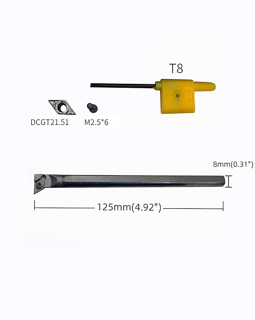 Tungsten Steel Tool Holders C08K-SDUCR07Boring Bar +10PCS DCGT070204-AK DCGT21.51 Indexable Carbide Turning Insert Blades Boring and Outer circlr for Aluminum Copper Plastic Cutting