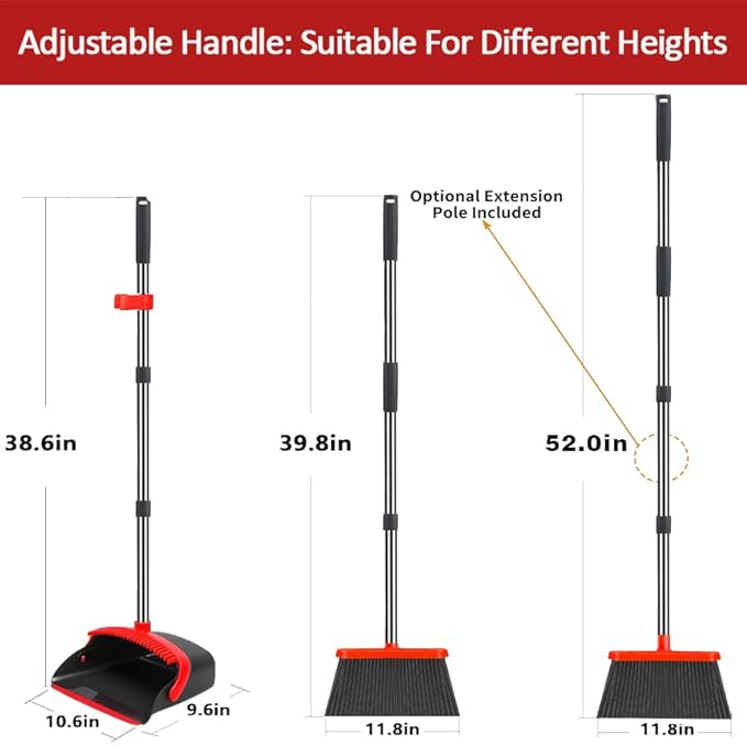 2-Pack is More economical竊똁rooms with Dustpan Combo Set竊?with 52" Long Handle, Dustpan Teeth with self-Cleaning Function, Indoor and Outdoor Sweeping, Perfect for Home Office