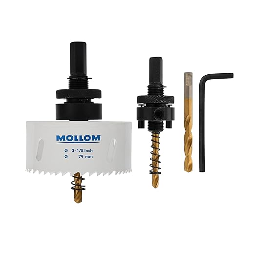 Mollom (79mm | 3-1/8") HSS M42 with 8% Cobalt BI-Metal Hole Saw with 2 Pilot Drill Bits & Arbor Smooth Cutting for PVC,Drywall,Wood,Plastic,Gypsum Board,Rubber