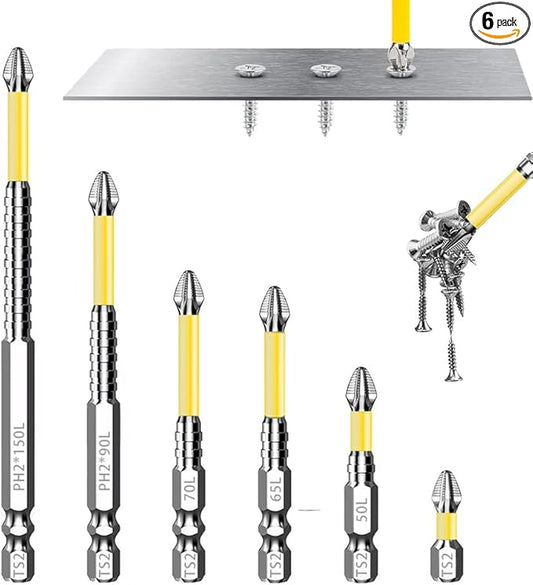 Strong Magnetic Screwdriver Drill Bit Set, Durability Screwdriver Drill Bit Set, Anti-Slip Magnetic Electric Screwdriver Set (6, yellow)