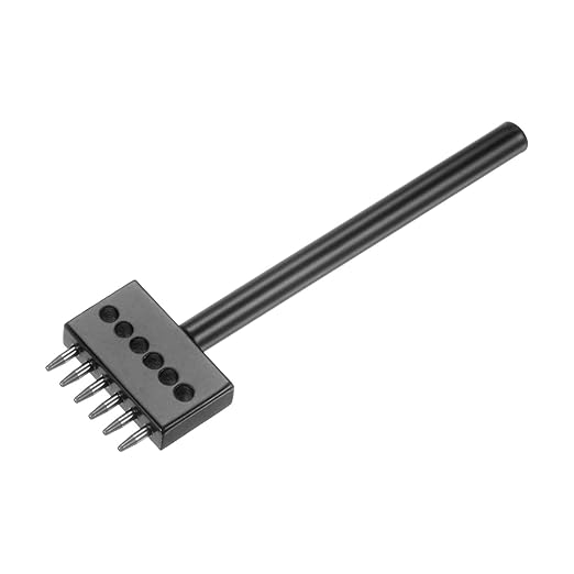 uxcell 6 Prong Leather Prong Punch Tool 5mm Steel Prong Row Round Hole Stitching Chisel for Leather Craft