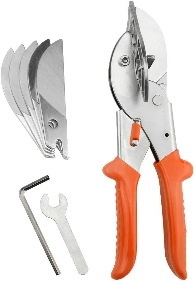WMYCONGCONG Miter Shear Cutter Adjustable 45 To 135 Degree with Safety Lock Hand Tools for Cutting Plastic PVC and Molding Trim with 5 Replacement Blades and Spanner