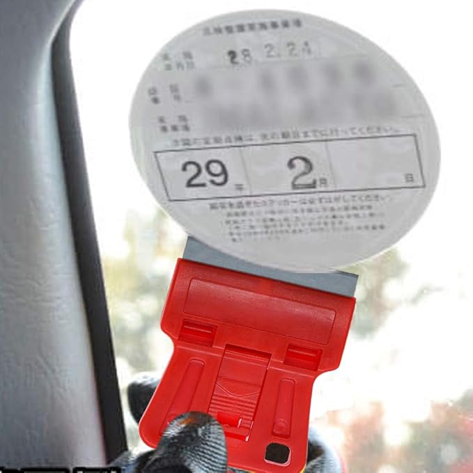 Mini Plastic Razor Blade Scraper High Visibility Red Window Paint Scraper with 5 Spare Metal Razor Blades - Stove Top, Wallpaper Sticker Decal Residue Label Removal