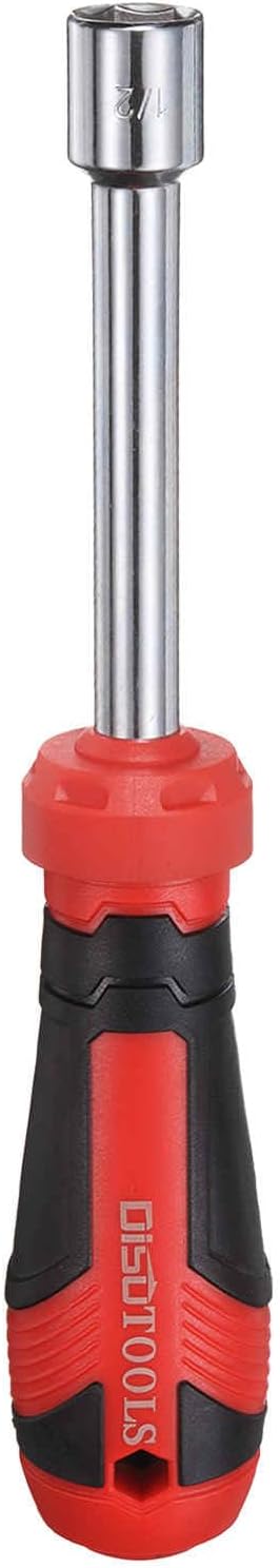HARFINGTON SAE Nut Driver 1/2" CR-V Non-Magnetic Tip Hollow Shafts Hex Socket Screwdriver with Anti-Slip Handle for Automobile Repair Bit Driver