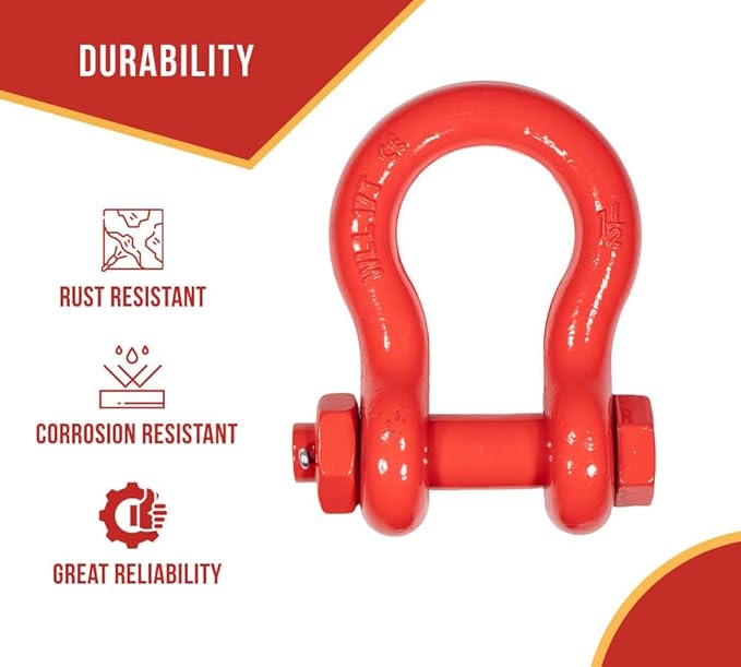 Mytee Products 2 Pack 1-1/2" Anchor Shackle Forged Carbon Steel w/Safety Screw Pin Load Limit 34,000 lbs, Double Rust Protection Heavy Duty D Ring Bolt Type Shackle for Towing, Rigging