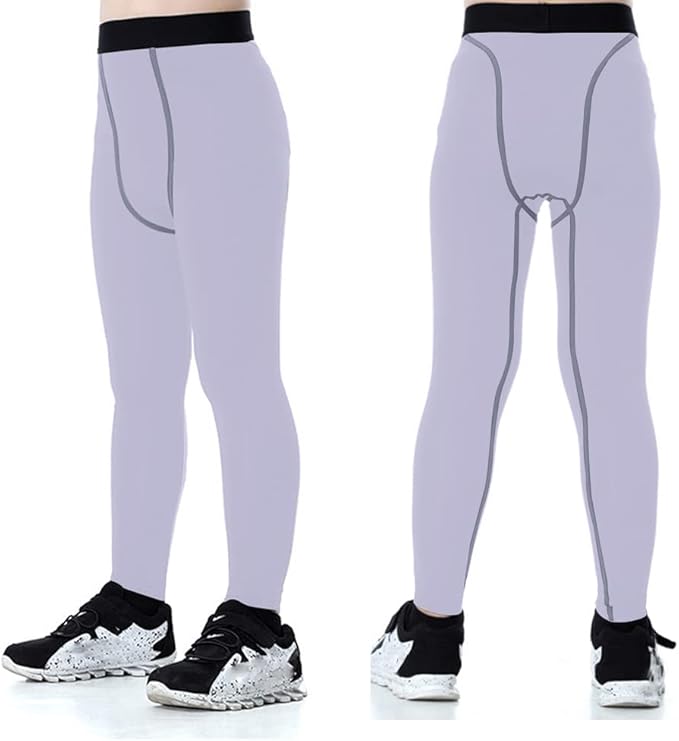 LANBAOSI Youth Boys Compression Leggings Athletic Pants Base Layer Football Workout Tight
