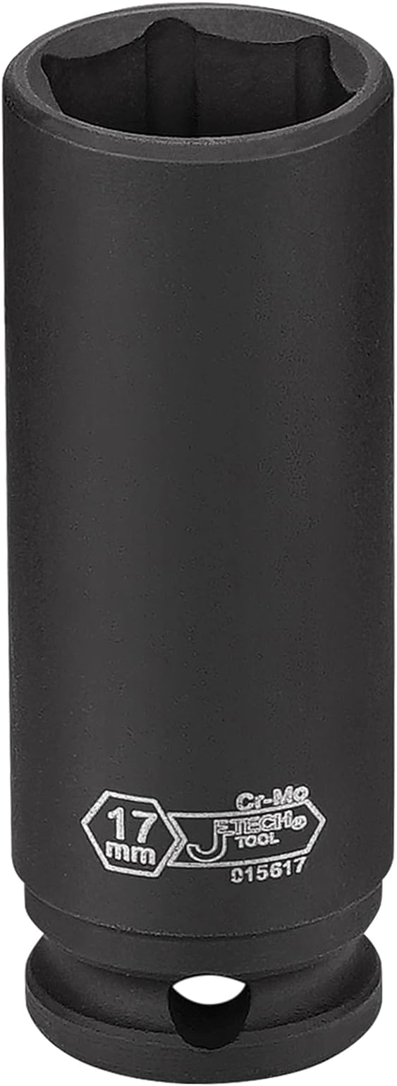 Jetech 3/8-Inch Drive 17mm Deep Impact Socket with 6-Point Design, Heat-Treated Chrome Molybdenum Alloy Steel, Metric