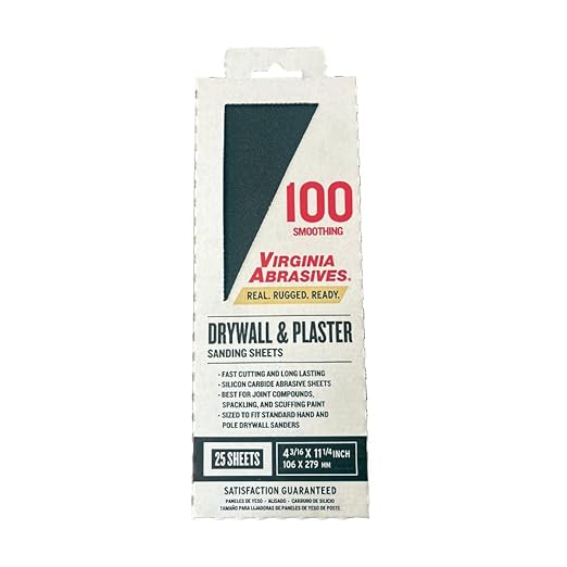 Virginia Abrasives Medium 100-Grit Drywall & Plaster Sheet Sandpaper, 4.18 x 11.25 Inch, 25 Sheets