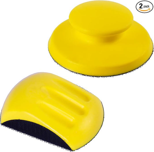 5 Inch Hand Sanding Block Hook and Loop Sanding Block 2 PCS Round and Mouse Hand Sanding Blocks Foam Sanding Blocks Auto Body Hand Sanders for Wood Mouse Sanding Pad Sandpaper Holder