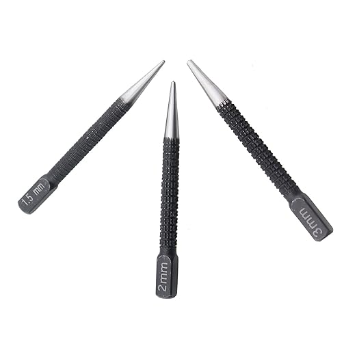 3PCS Black High Carbon Steel Centre Punch Drill Kit 1.5/2/3mm Mechanical Maintenance Installation Positioning Tool for Metal and Wood Openings