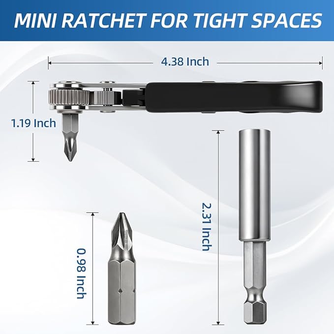 21-in-1 Right Angle Screwdrivers Set, 36-Tooth Mini Ratchet Screwdriver, 90째 Offset for Tight Spaces, Multi-head screwdriver Compact for DIY/Repairs, Gifts for Men