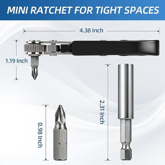 21-in-1 Right Angle Screwdrivers Set, 36-Tooth Mini Ratchet Screwdriver, 90째 Offset for Tight Spaces, Multi-head screwdriver Compact for DIY/Repairs, Gifts for Men