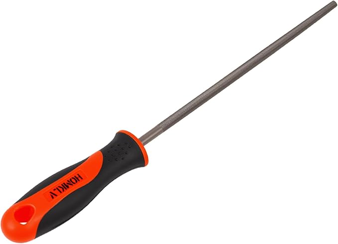 8 Inch Round Hand File with High Carbon Hardened Steel, Ergonomic Grip, Plastic Non-Slip Handle, Ideal for Metal, Wood, Plastic & DIY Projects