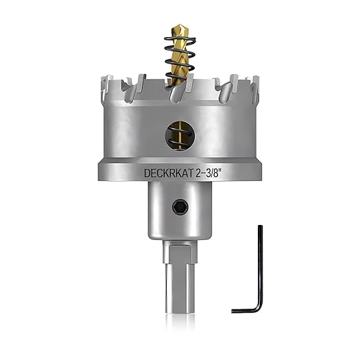 DECKRKAT 2-3/8" TCT Hole Saws for Hard Metal, Heavy Duty 60mm Tungsten Carbide Tipped Hole Cutters Set with Spring-Loaded Pilot Drill Bits for Stainless Steel, Metal, Iron, and Plastic.