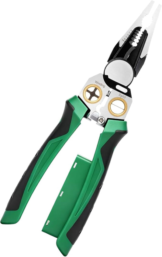 NENOWOND 2025 Upgraded 8-in-1 Wire Stripper with Voltage Tester ??Multifunctional Heavy-Duty Electrical Pliers, Professional Wire Cutter & 12??50V AC/DC Hot/Neutral Tester (Green)