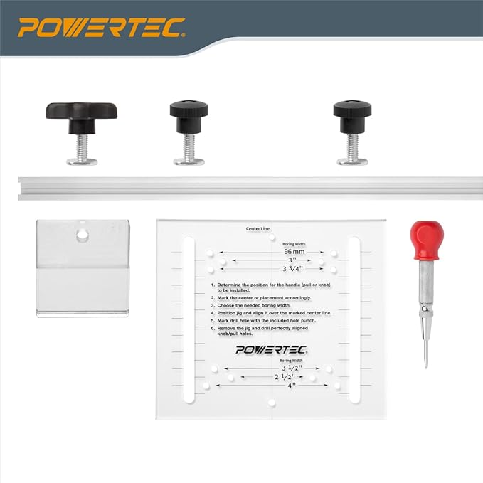 POWERTEC 72224 Cabinet Hinge and Hardware Jig Kit, Concealed Hinge Jig and Precision Marking System for Installing Pulls, Knobs, Handles on Cabinet & Drawer, and Cabinet Hinges Installation
