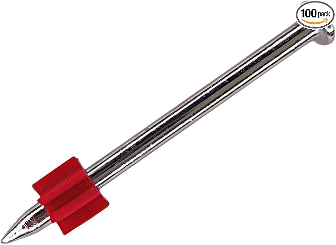2-1/2" Powder Actuated Fasteners,.300 Head Diameter Drive Pin with red Flute, P250, 100pcs/pack