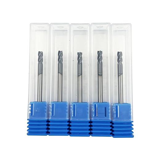 5PCS 1/8inch Carbide Square End Mill Bits Set, Milling Bits Cutter 1/8 Carbide End Mills for Alloy Steels/Hardened Steels, HRC 45 Deg Single End 4 Flute AlTiN Coating, 1/8 in