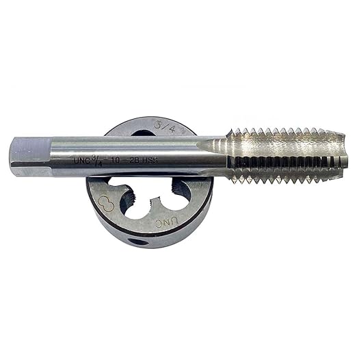GBJ 3/4"-10 3/4"-14 3/4"-18 HSS Tap and Die Set UNF Machine Thread Tap and UNF Round Thread Die Right Hand (3/4-10 UNC)