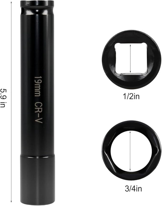 19mm Deep Impact Socket, 3/4" Socket 1/2" Drive Truck Cage Bolt, Heat-Treated CR-V Steel 6 Inch Length (19MM-1PCS)