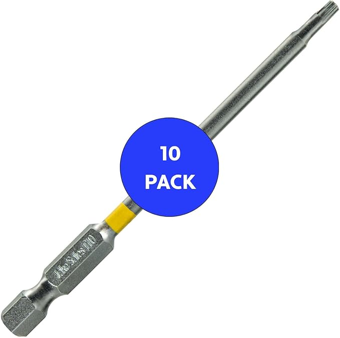 T10 x 3-1/2" Color-Coded Torx/Star Driver Bit with Quick-Change Shank - Precision Fit for T-10 Screws and Fasteners, 10-Pack