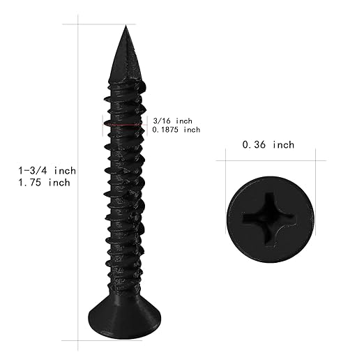 WenSilon(30 PCS) 3/16" x1-3/4 Black Concrete Screw Anchor Black Flat Head for Anchoring to Masonry, Block or Brick Stucco