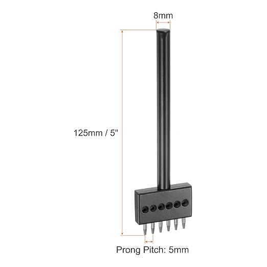 uxcell 6 Prong Leather Prong Punch Tool 5mm Steel Prong Row Round Hole Stitching Chisel for Leather Craft