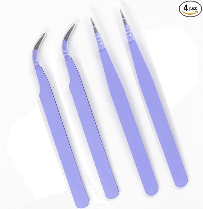 4PCS Precision Tweezers Set, Diamond painting tools,Upgraded Anti-Static Stainless Steel Curved of Tweezers, for Diamond painting, Electronics, Laboratory Work, Jewelry-Making, Craft, Soldering, etc